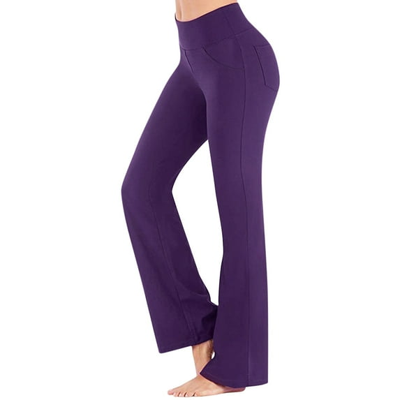 Ydkzymd Yoga Pants with Pockets for Women Plus Size Casual Tummy Control Wide Leg Leggings Workout High Waist Bootcut Yoga Pants 4 Pockets Purple 3XL