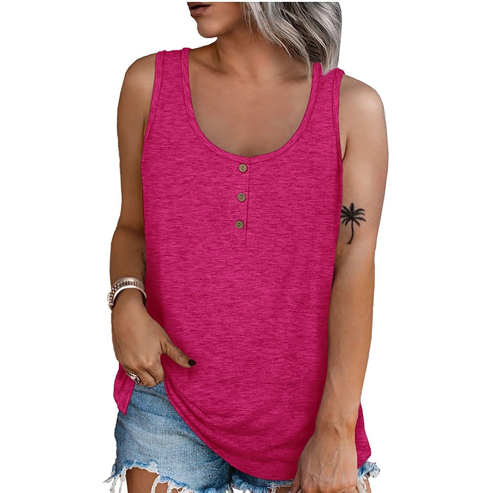 Ydkzymd Crop Tank Tops for Women Pack Hot Pink Sleeveless Petite Henley ...