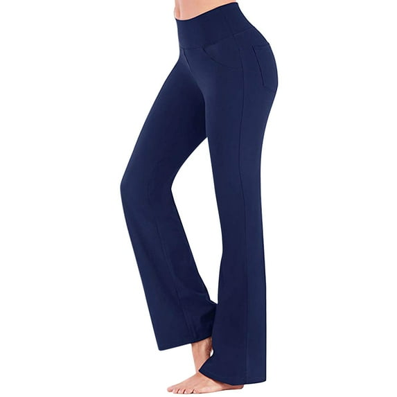 Ydkzymd Flare Yoga Pants Women with Pockets High Waist Wide Leg Tummy Control Leggings Casual Workout Bootcut Yoga Pants 4 Pockets Navy 2XL