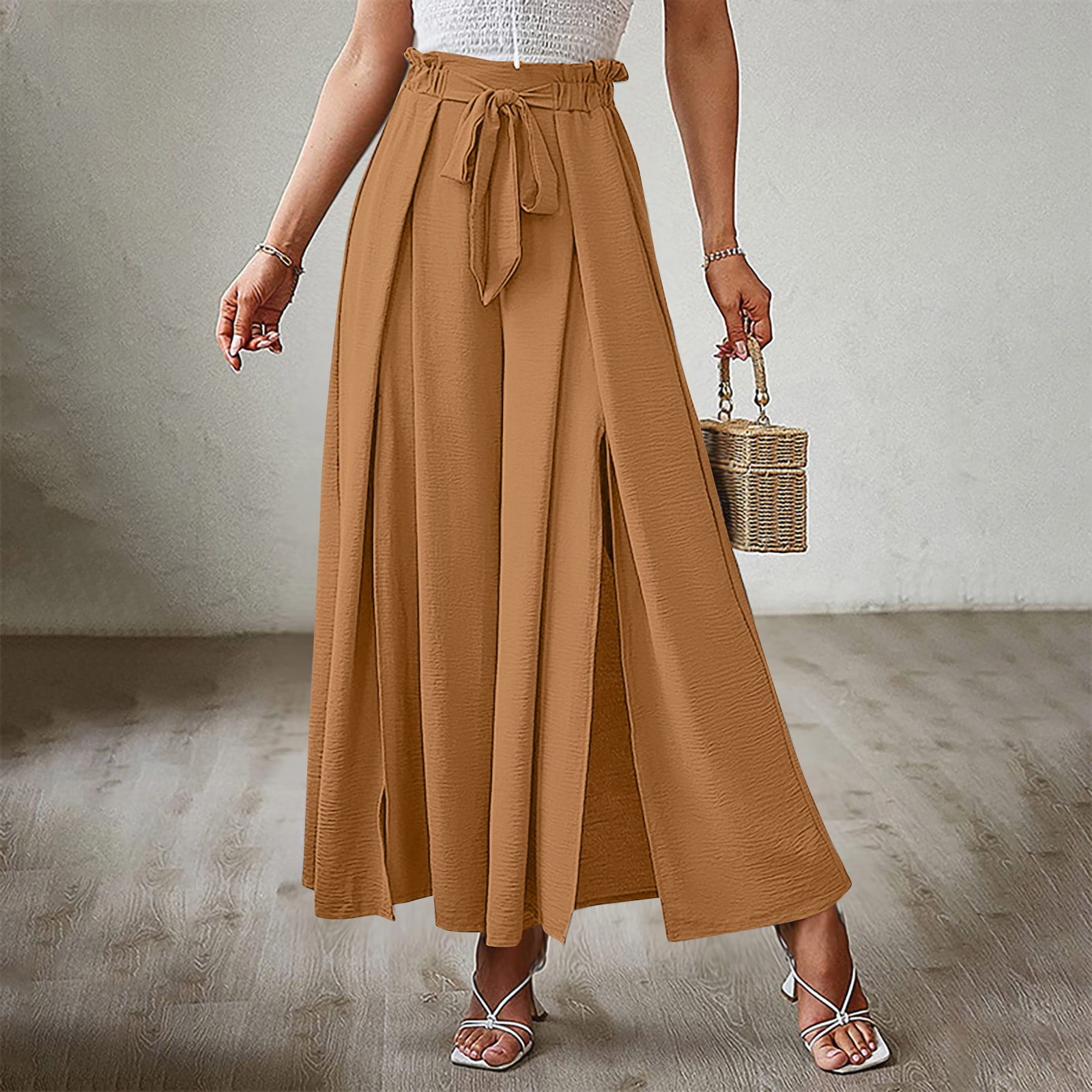 Ydkzymd Lounge Compression Pants Womens Loose Fit High Waist Wide Leg with  Drape Belted Trousers Solid Color Womens Pants Mint Green 2XL 