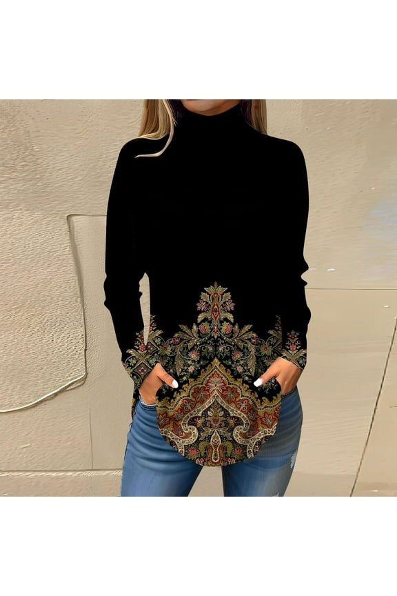 Long Sleeve Compression Shirts for Women Black Floral Long Sleeve Shirt Women L Turtleneck Tie Dye Petite Blouses Casual Athletic Flower Tops