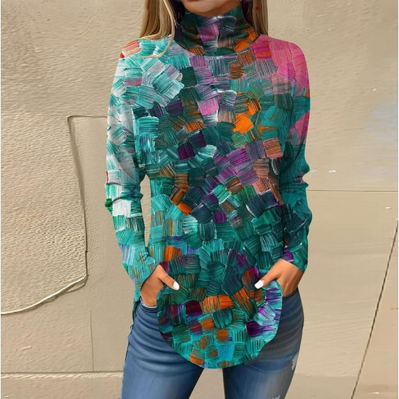 Ydkzymd Long Sleeve Shirts for Women Plus Size Dark Green Floral V Neck Long Sleeve Shirts for Women 2Xl Petite Casual Tie Dye Tops Flower Athletic Turtleneck Shirts