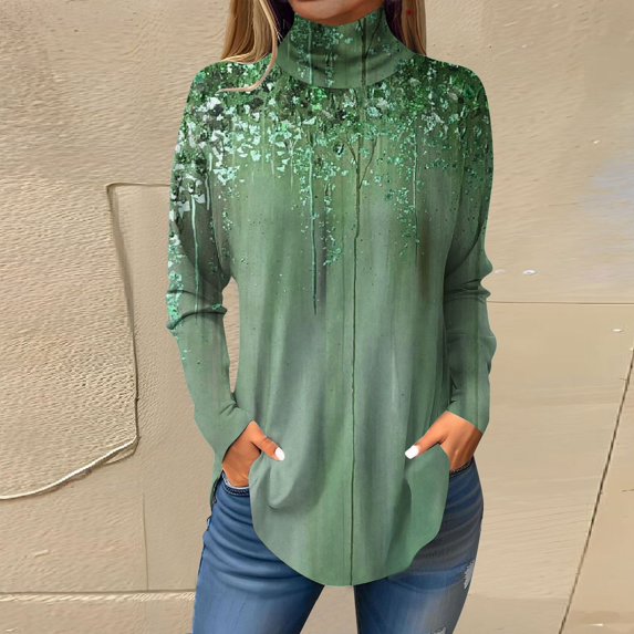Ydkzymd Long Sleeve Womens Shirts XL Plain Army Green Football Shirts for Women Curbside Tie Dye Comfy Thermal Plus Size Tops Floral Lounge Turtleneck Blouses