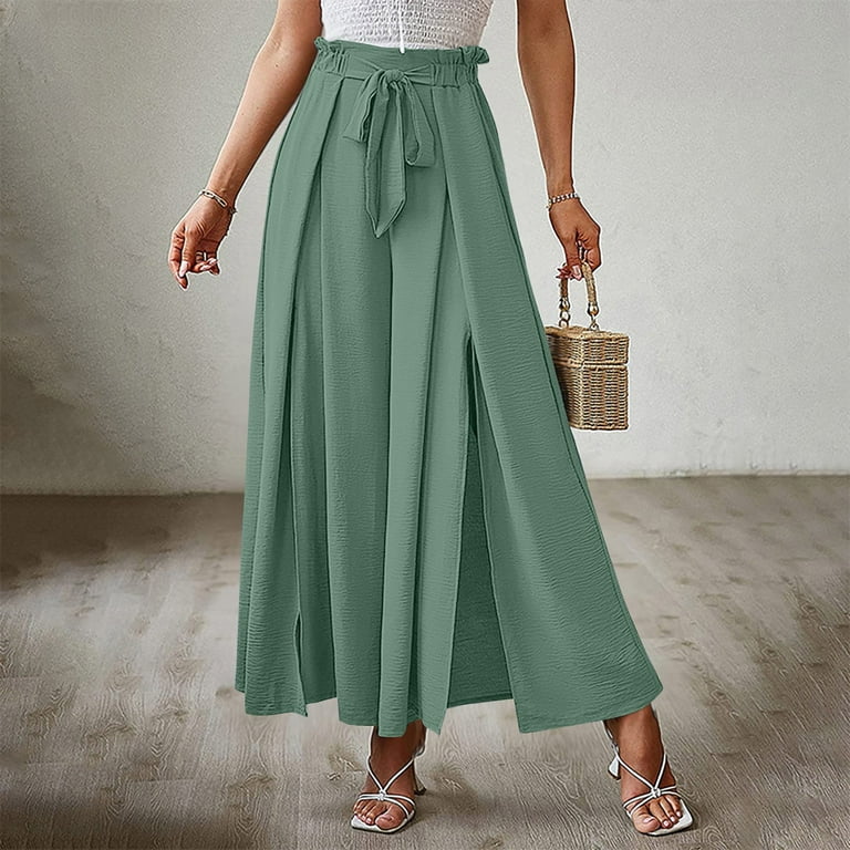 Ydkzymd Lounge Compression Pants Womens Loose Fit High Waist Wide Leg with  Drape Belted Trousers Solid Color Womens Pants Mint Green 2XL 