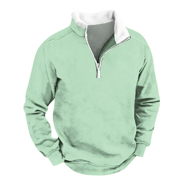 Ydkzymd Mens Zip Up Sweatshirt 4XL Heavy Hoodies For Men Mint Green Zip Up Long Sleeve Elbow