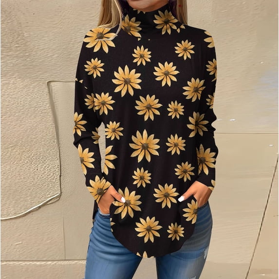 Ydkzymd Plain Long Sleeve Shirt Women XL Plus Size Ginger Turtleneck Shirts for Women Long Sleeves Tie Dye Petite Turtleneck Thermal Blouses Plain Comfy Floral Tops