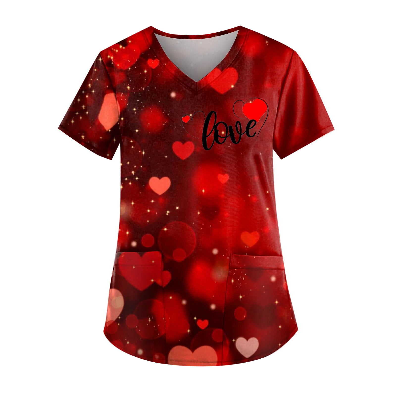 Ydkzymd Plus Size Scrubs Women Valentine V Neck Scrub Top Women Printed Uniform Xmas Nurse