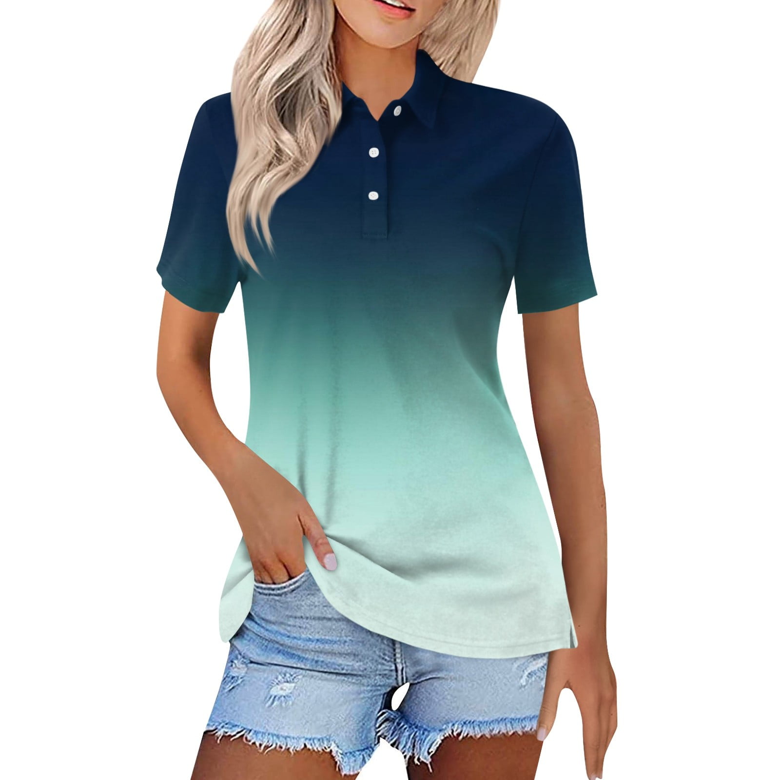 Ydkzymd Womens Polo Shirts Short Sleeve 3 Buttons Collared Short Sleeve Tee  Tops Tie Dye Cotton Casual Work Moisture Wicking Button Down Shirts