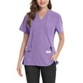 thumbnail image 1 of Ydkzymd Scrub Tops Women Stretchy with Pockets V-Neck Nurse Uniforms Petite Scrub Tops Short Sleeve Stretch Soft Shirts Light Purple XL, 1 of 5
