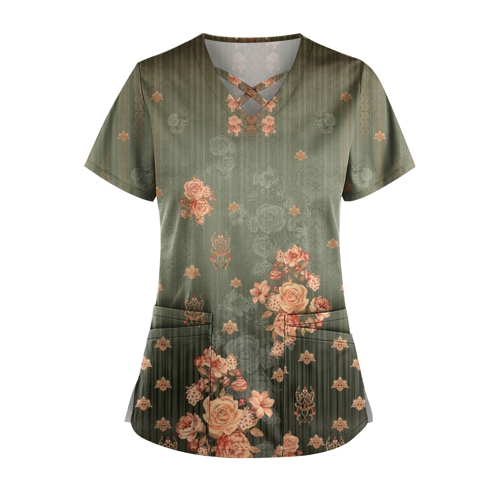 Ydkzymd Scrubs for Women Small Army Green with Pocket Body Scrubs for