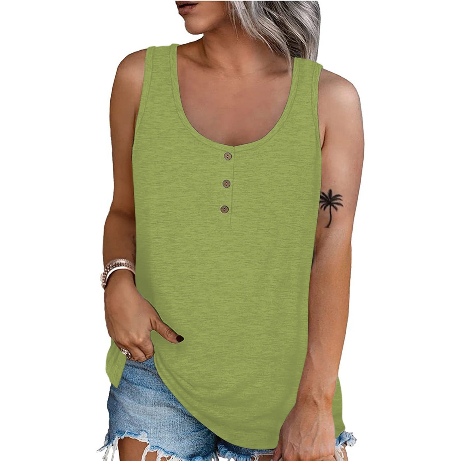 Ydkzymd Shelf Bra Tank Tops for Women Green Plus Size Trendy Sleeveless ...