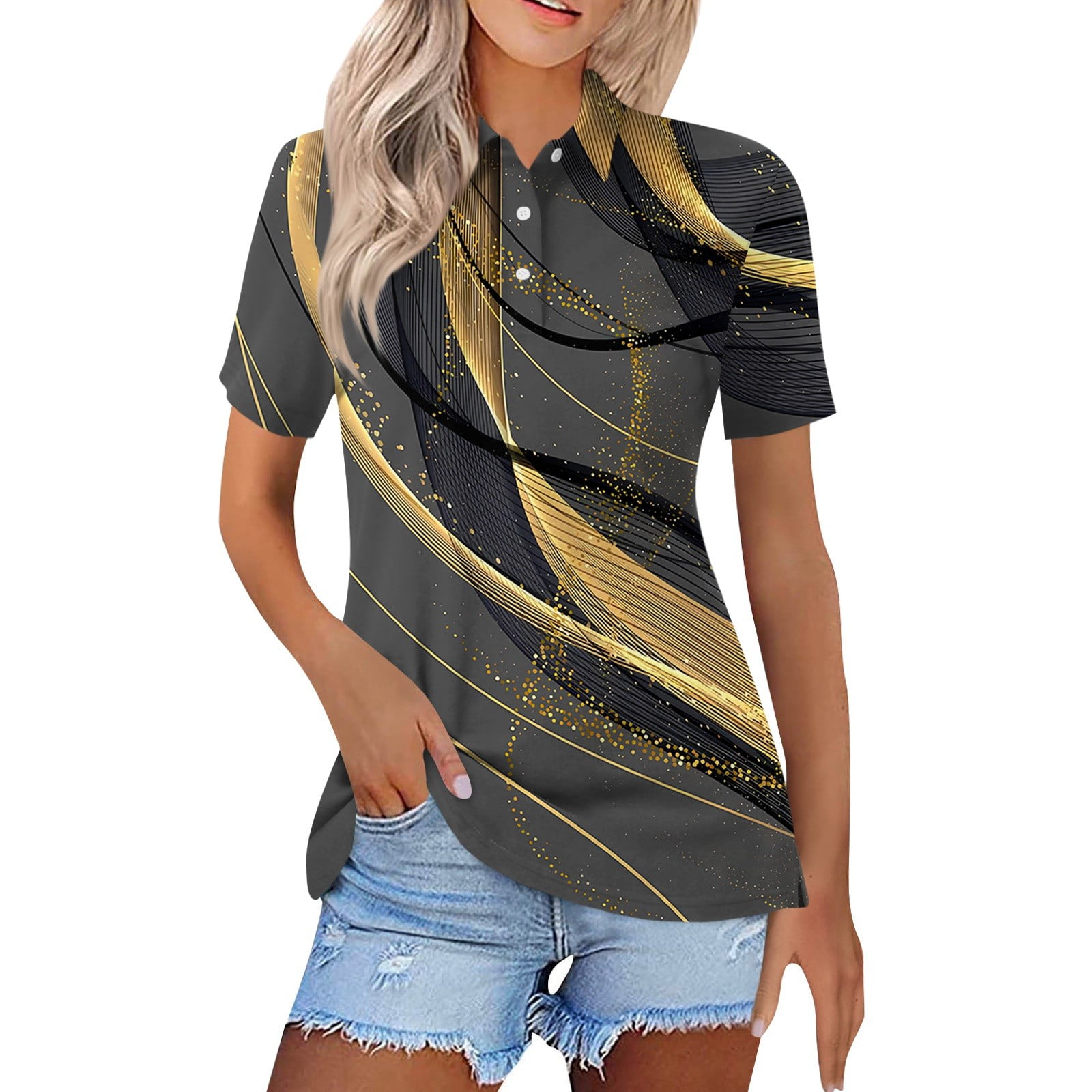 Elesomo Women's V-Neck Short Sleeve Cotton T-Shirt - Soft Summer Casual Tee In Yellow, Size M