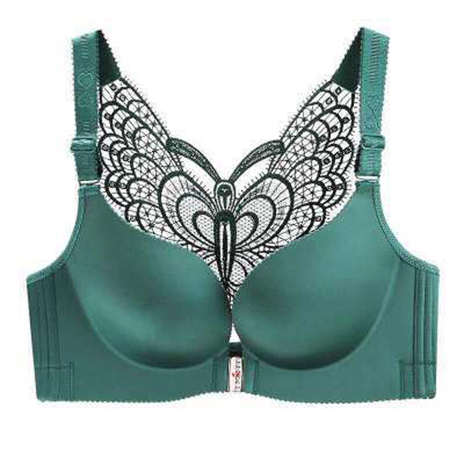opvise 3/4 Cup Padded Wire Free Adjustable Shoulder Straps Lady Bra  Seamless Push Up Thin Underwear Green M 