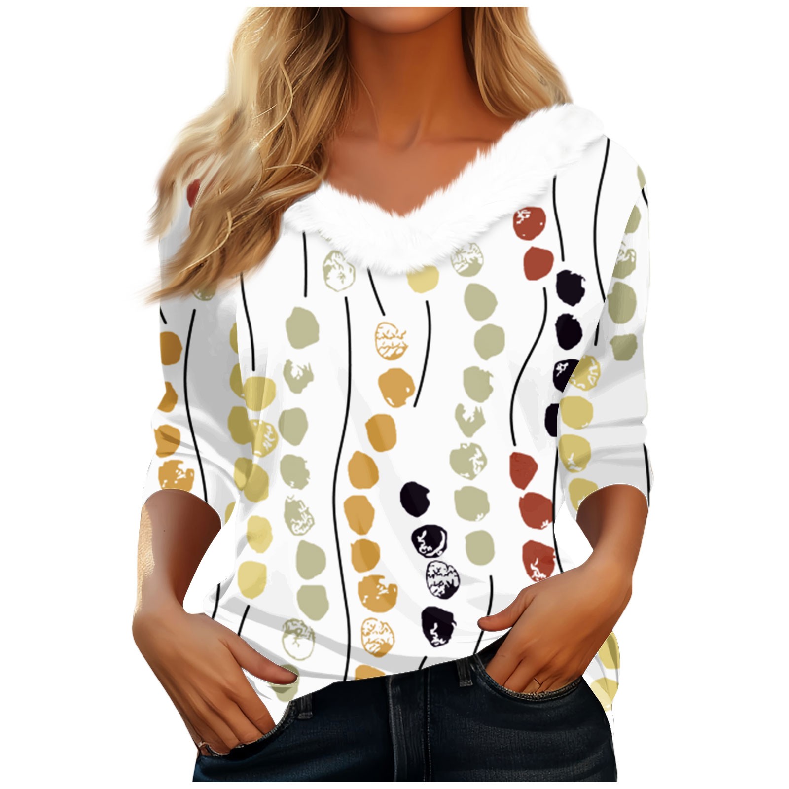 Ydkzymd Women Graphic 3/4 Sleeve T Shirt Cozy V Neck Plus Size Womens