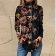thumbnail image 1 of Ydkzymd Women Long Sleeve Shirts Satin Black Flower Womens Long Sleeve Shirt L Tie Dye Floral Petite Tops Athletic Turtleneck Casual Blouses, 1 of 5