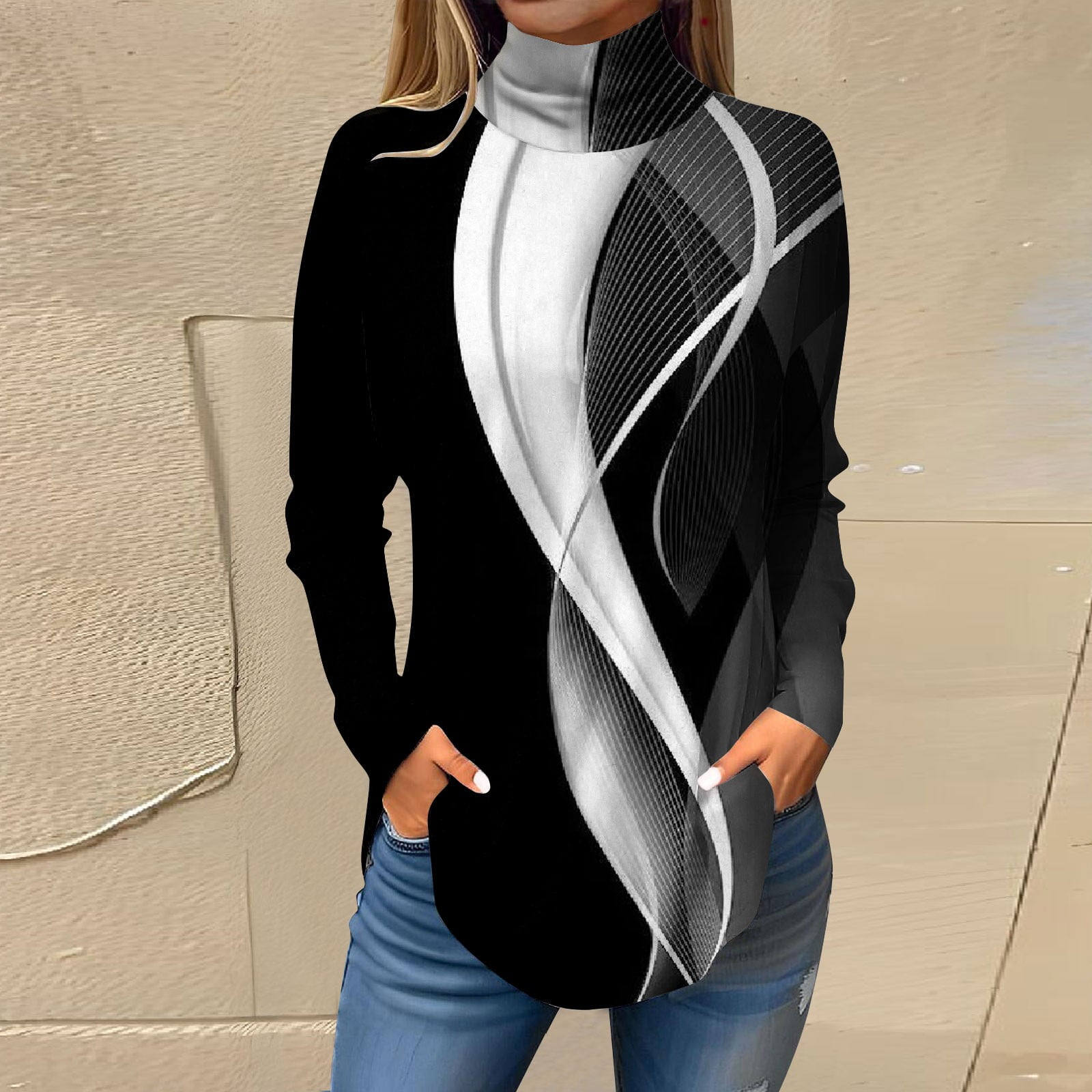 Ydkzymd Women's Long Sleeve Shirts XXL Turtleneck Gray Shirts for Women