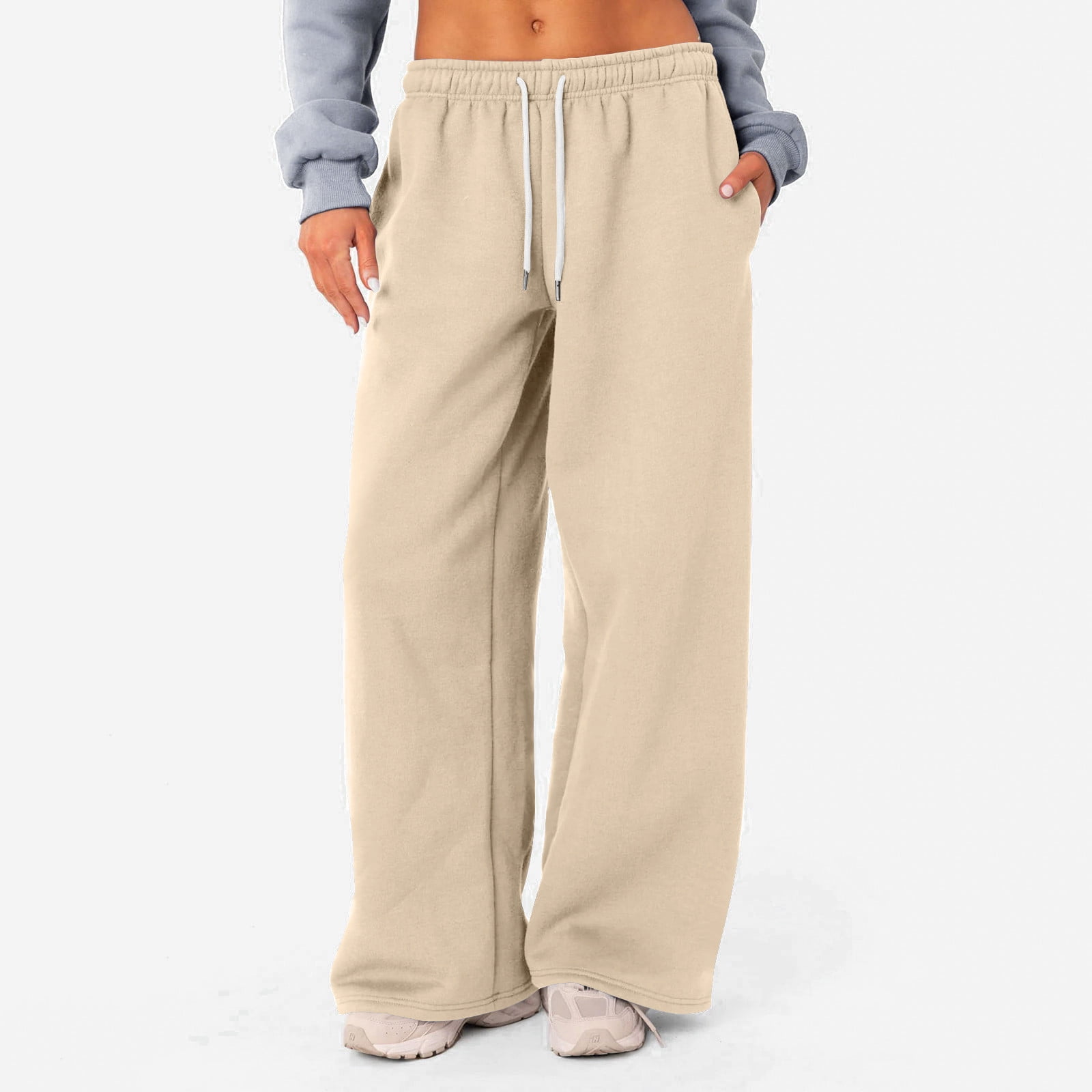 YDKZYMD Womens Sweat Pants With No Elastic W Pockets Bottom