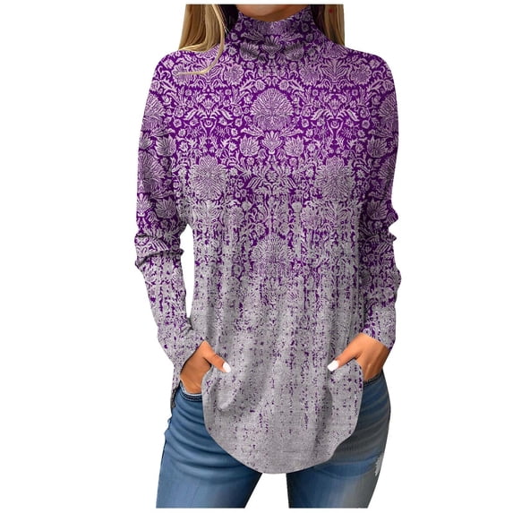 Ydkzymd Womens Button Down Shirts Long Sleeve Purple Thermal Tunic Long Sleeve Christmas Shirts for Women Turtleneck Tie Dye Plain Petite Tops Plus Size Trendy floral Blouses M