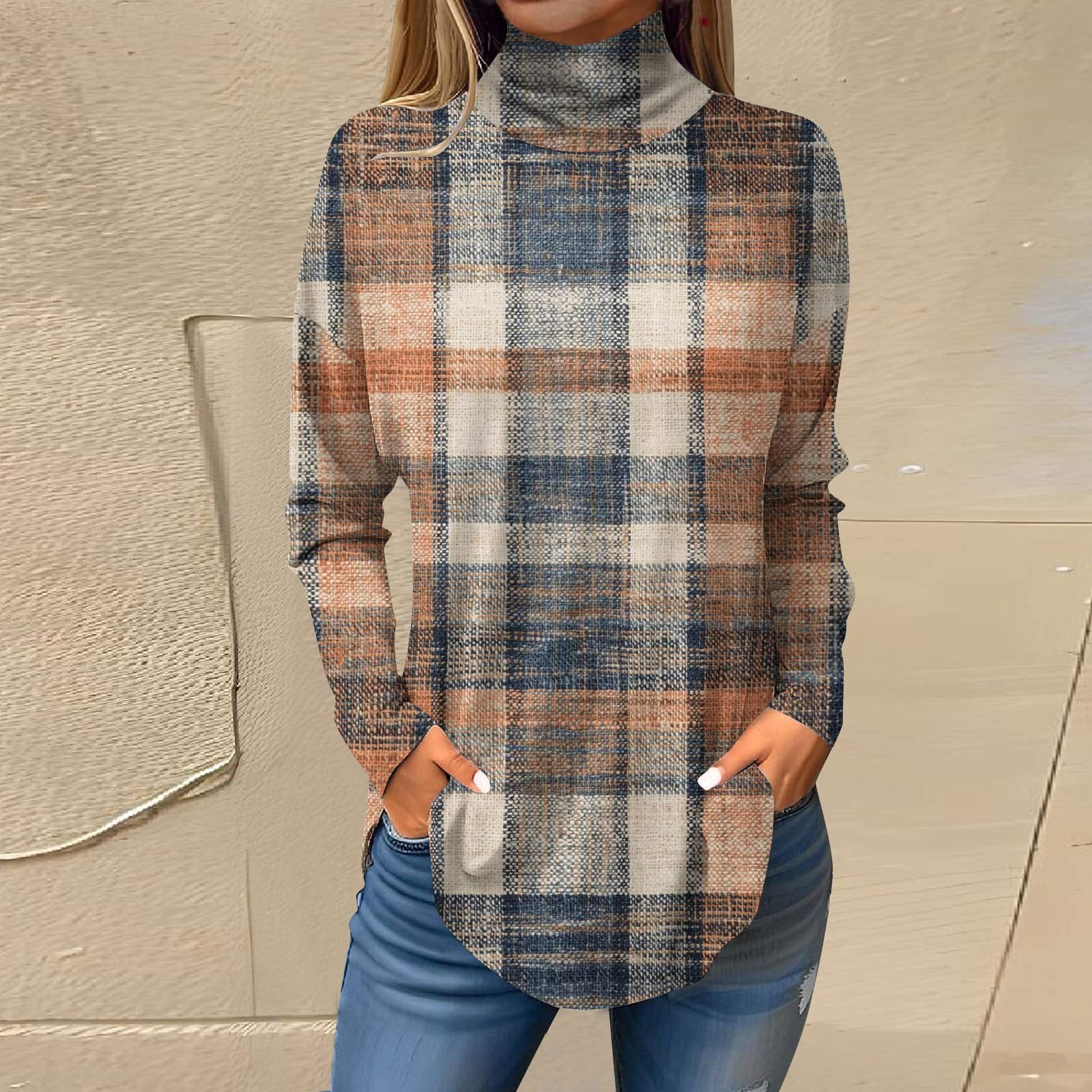 Ydkzymd Womens Flannel Shirts Long Sleeve Orange Turtleneck XXL Long