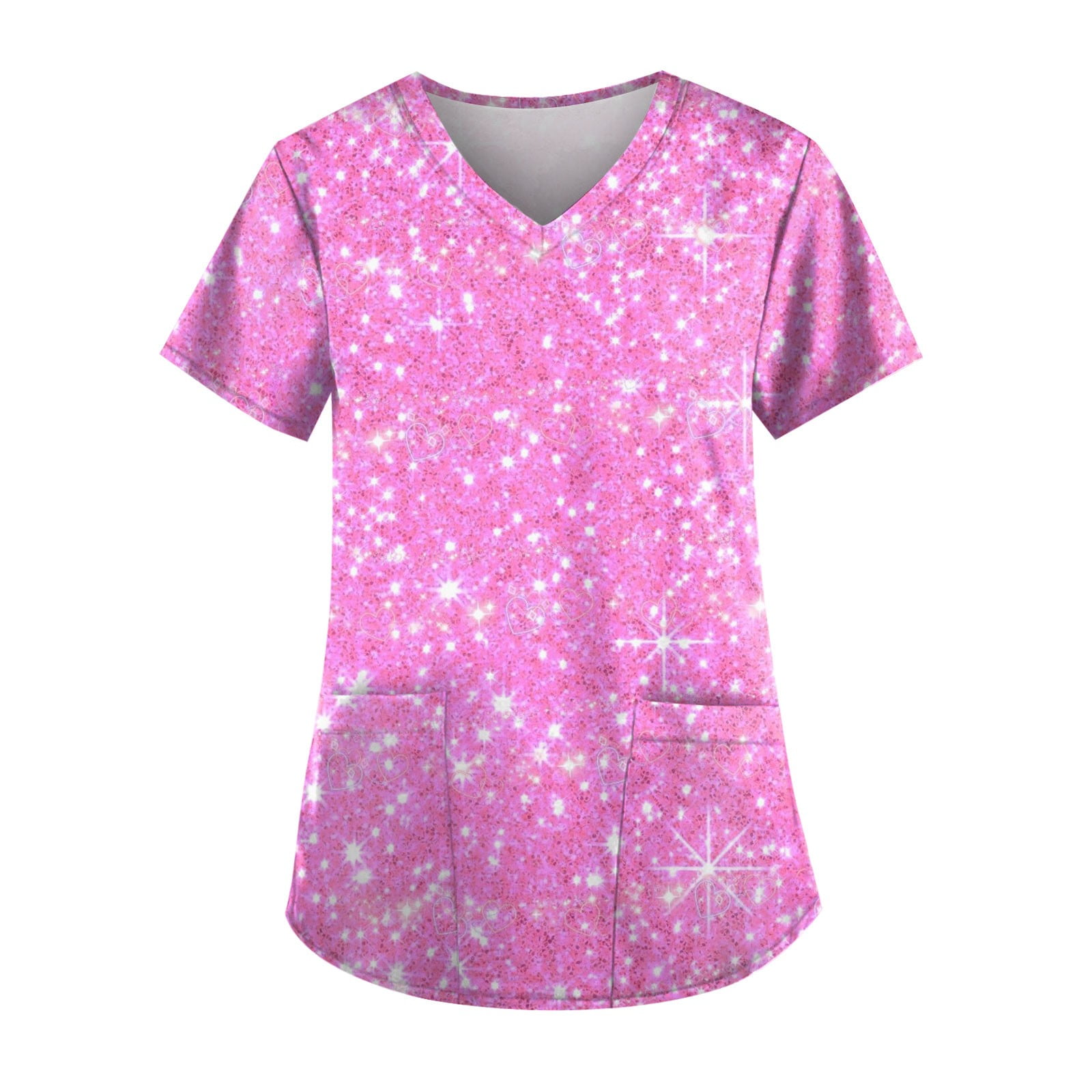 Ydkzymd Womens Plus Size Scrubs Hot Pink Print Long Sleeve Scrub Tops ...