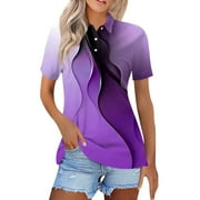 Ydkzymd Womens Polo Shirts Short Sleeve Cotton 3 Buttons Collared Golf Shirts Tie Dye Marble Short Sleeve Work Summer Button Down Breathable Shirts 2024 Moisture Wicking Casual Tee Tops Purple XL