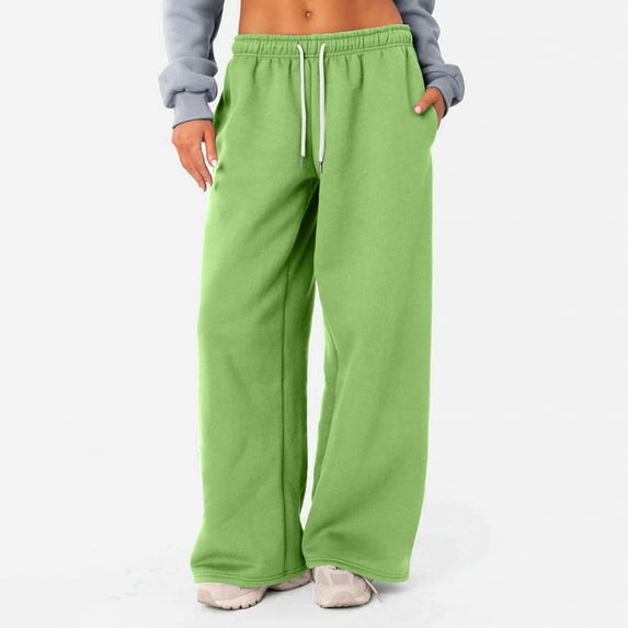 Ydkzymd Wide Leg Sweatpants High Waist Athletic Cute Pants for Women Drawstring Elasitc Joggers Loose Fit with Pockets Trousers for Workout Petite Pants Green S