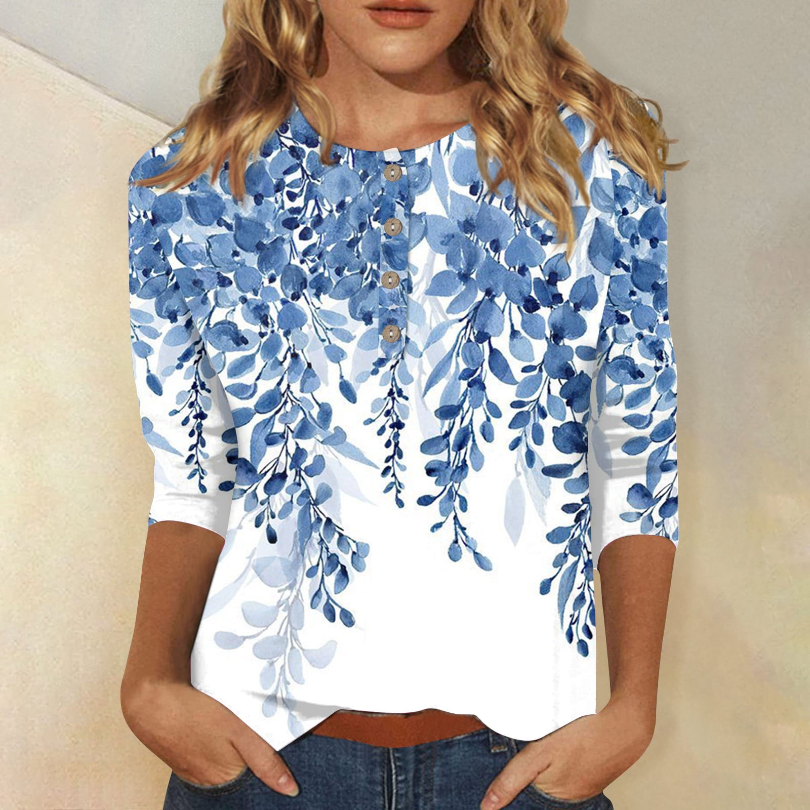 Ydkzymd Womens Three Quarter Sleeve T Shirts Crew Neck Funny Oversized