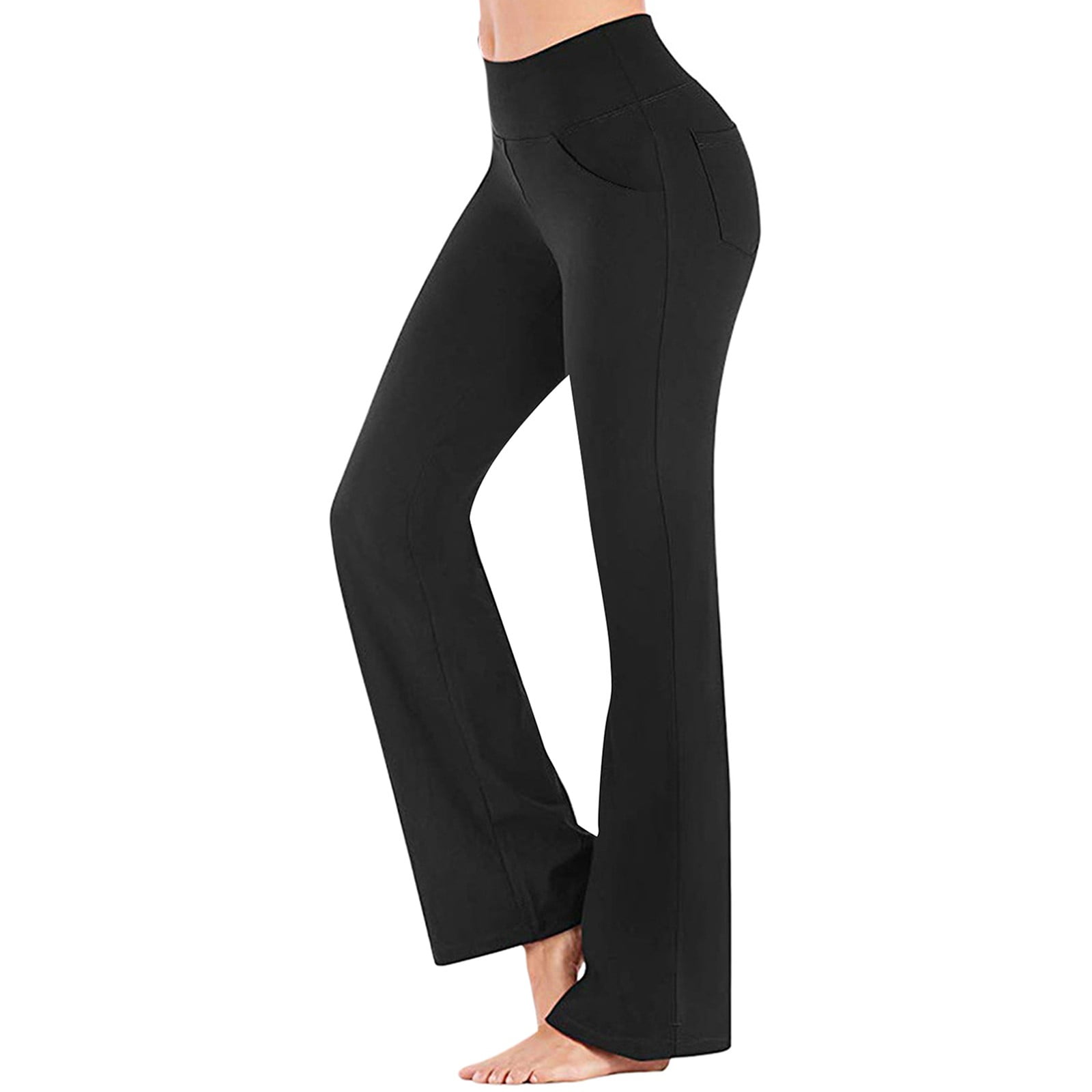 Ydkzymd Womens Yoga Pants with Pockets Petite Workout Casual Bootcut Yoga Pants High Waist Wide Leg Tummy Control Leggings 4 Pockets Black 3XL Walmart