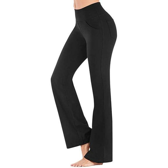 Ydkzymd Womens Yoga Pants with Pockets Petite Workout Casual Bootcut Yoga Pants High Waist Wide Leg Tummy Control Leggings 4 Pockets Black 3XL
