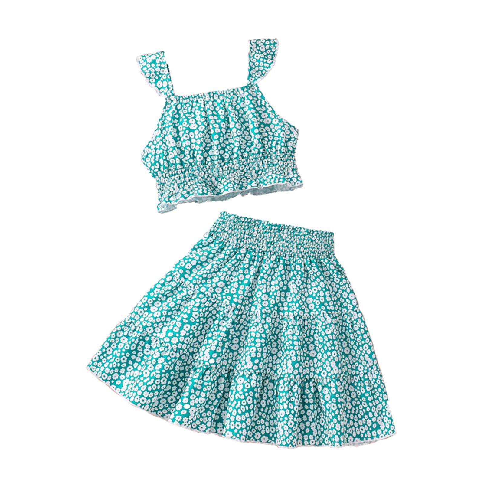 Ydojg 2024 Summer Childrens Clothing New Childrens Clothing Fashion Skirt Medium And Large Children Two Piece Girls Suit 9-10 Years