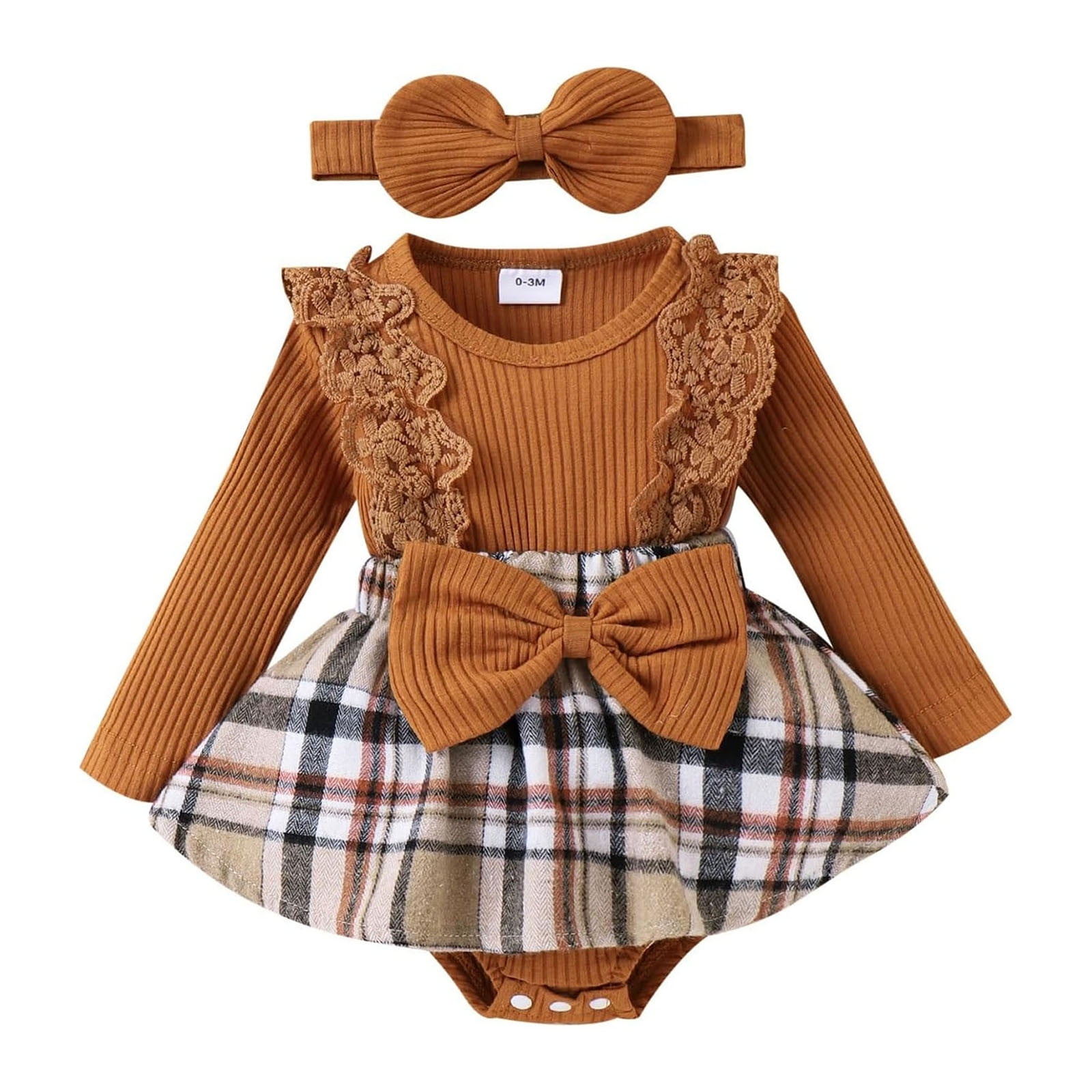 Baby Girl Splozh Clothes Fall Winter Outfit Plaid Romper Long