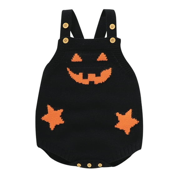 Ydojg Baby Toddler Bodysuits Girls Boys Strap Outfits Sleeveless Pumpkin Romper Knitted Sweater Bodysuit Jumpsuit