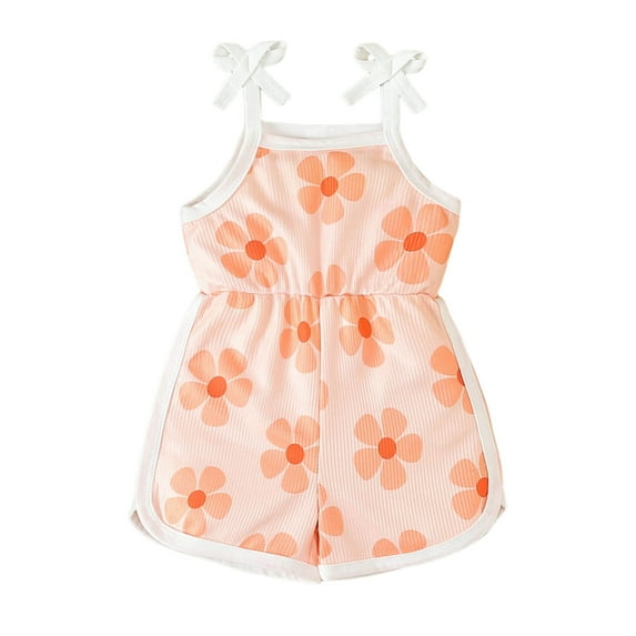Ydojg Bodysuits For Toddler Baby Girls Summer Sleeveless Jumpsuit Cartoon Flower Print Outwear For Girls Clothes 2-3 Years