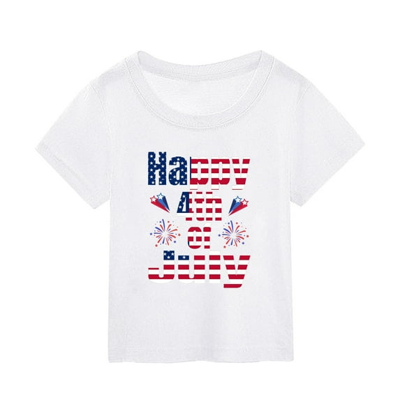 Ydojg Boys Girls Fourth Of July Shirts For Kids Cat Printed T Shirts Summer Short Sleeve Crew Neck Flag Print Tops Modern Fit Comfortable Cute Daily Independence Day Boys Girls Tshirts White 5-6 Years