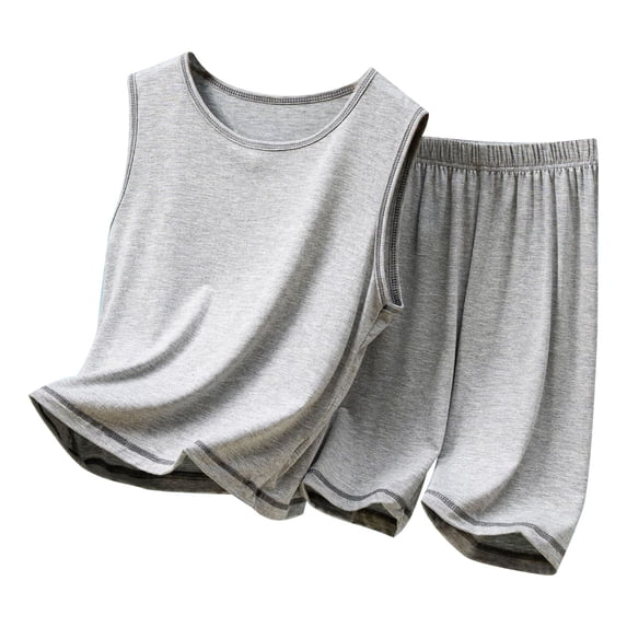 Mrzhqd Boys Girls Kids Vest With Shorts Set Summer Thin Sleeveless Home Wear Loose Casual Suit Two Pieces Outfit Set Grey 7-8 Years