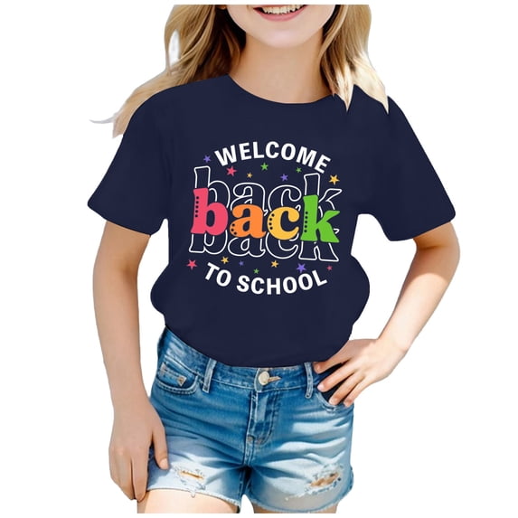 Ydojg Boys Girls T Shirts Kids Back To School Graphic Short Sleeve Round Neck Tee Bright Comfortable Navy 8-9 Years