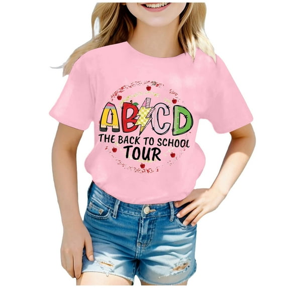 Mrzhqd Boys Girls T Shirts Kids Back To School Graphic Short Sleeve Round Neck Tee Bright Comfortable Pink 12-13 Years