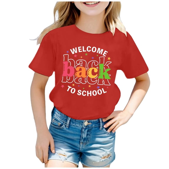 Ydojg Boys Girls T Shirts Kids Back To School Graphic Short Sleeve Round Neck Tee Bright Comfortable Red 8-9 Years