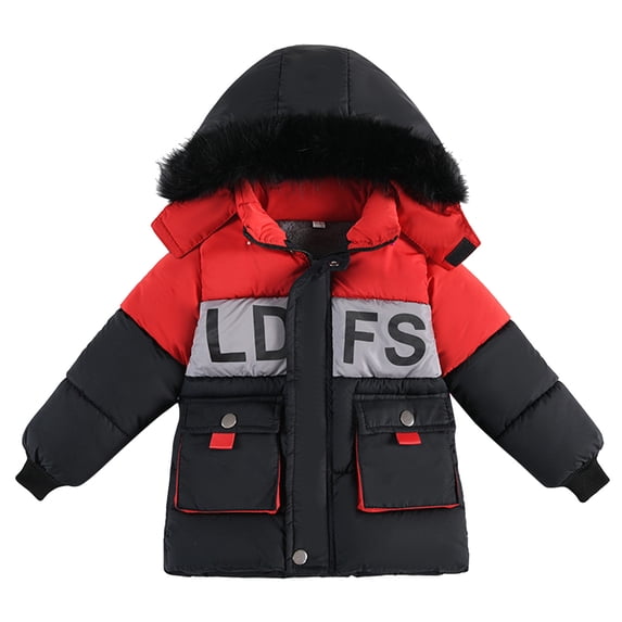 Ydojg Boys Hoodie Coat Winter Fashion Long Sleeve Warm Thicken Jacket Fall Winter Outdoor Kids Clothes Red Size 2-3 Years