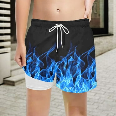 Ydojg Boys Swim Trunks With Compression Liner Size 10-12 Years Casual Breathable Print Swim Short For Boy Summer Swimsuit Blue