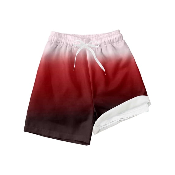 Ydojg Boys Swim Trunks With Compression Liner Size 14-16 Years Fashion Casual Stretch Gradient Swim Shorts Boys Swimsuit Red