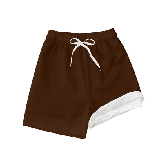 Bysome Boys Swim Trunks With Compression Liner Size 14-16 Years Solid Color Breathable Swim Shorts With Drawstring Boy Swimwear Brown