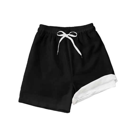 Mrzhqd Boys Swim Trunks With Compression Liner Size 14-16 Years Toddler Solid Color Stretch Swim Shorts With Drawstring Boy Swimsuit Black