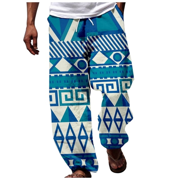 Mrzhqd Casual Pants For Men African Dashiki Traditional Style Trouser Summer Hawaii Holiday Ankara Beach Floral Pants Blue S