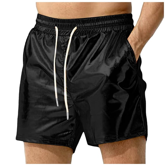 Mrzhqd Casual Shorts For Mens Sexy Shorts Metallic Shiny Sparkly Hot Drawstring Short Pants With Pockets Black 2Xl