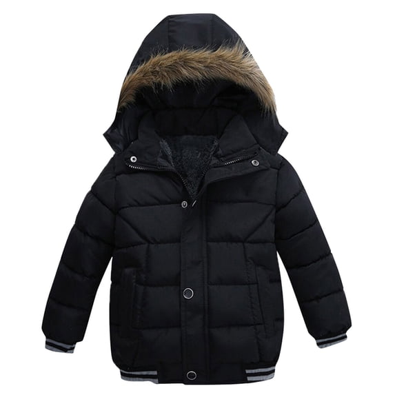 Mrzhqd Children Boy Winter Coat Long Sleeve Solid Color Jacket Coat With Hooded Coat Fashion Fall Warm Kids Clothes Black Size 2-3 Years