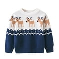 thumbnail image 1 of Mrzhqd Christmas Sweater For Girls Toddler Cartoon Warm Knitted Pullover Christmas Reindeer Plaid Print Sweater Long Sleeve Crew Neck Tops Fall Winter Kids Clothes Blue Size 4-5 Years, 1 of 5