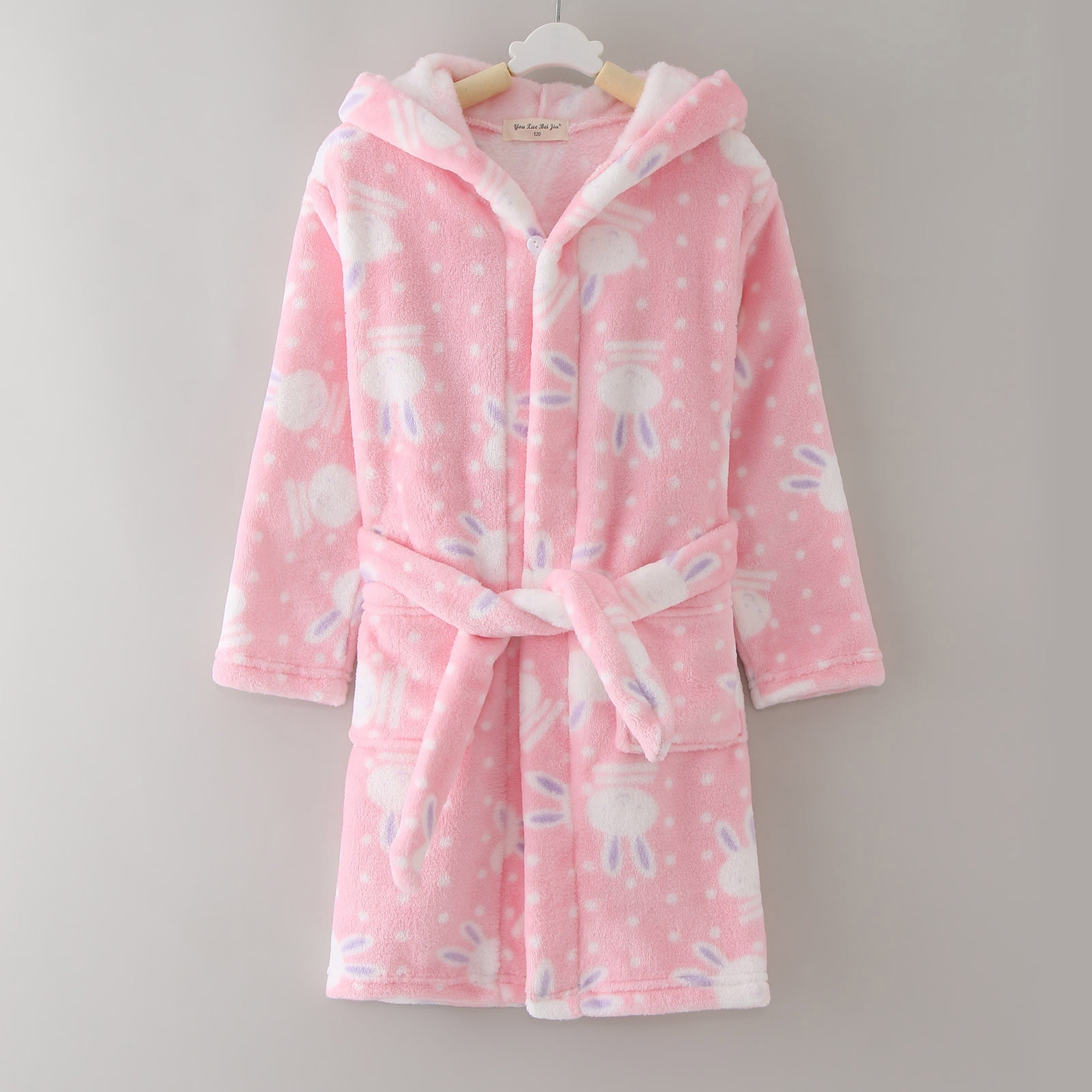 Ydojg Cute Bathrobe For Toddler Girls Winter Long Sleeve Cartoon Rabbit