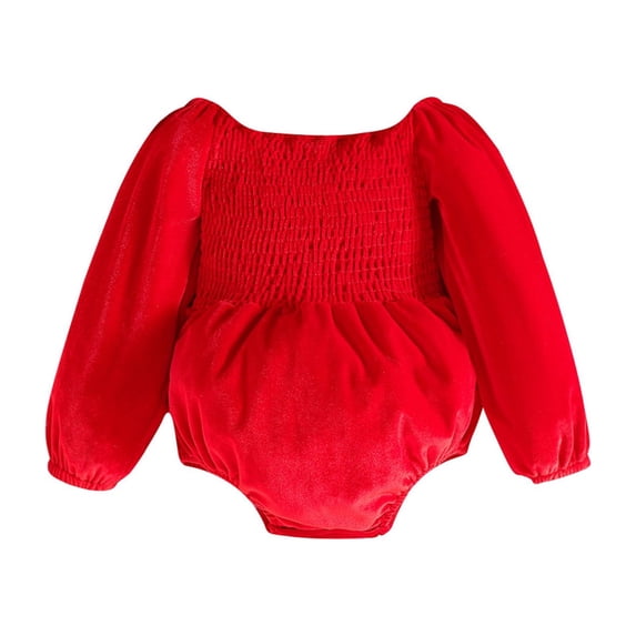 Ydojg Cute Bodysuits For Baby Toddler Girl Clothes Velvet Solid Color Long Sleeve Romper Bodysuit For Christmas Party Wedding Holiday For 12-18 Months