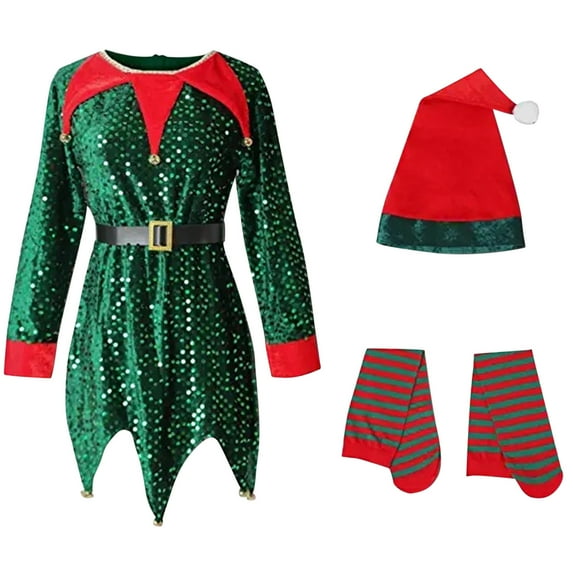 Ydojg Cute Outfit Set For Boys Girls 3Pcs Kids Christmas Set Belt Santa'S Helper Sequin Dress Xmas Outfit With Hat Stockings For Christmas Xmas Party For 5-6 Years